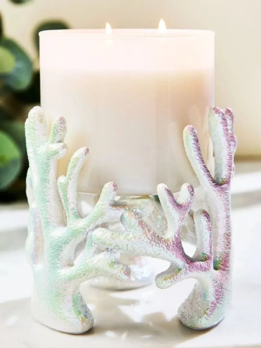 Bath & Body Works Iridescent Coral 3-Wick Candle Pedestal - NWOT